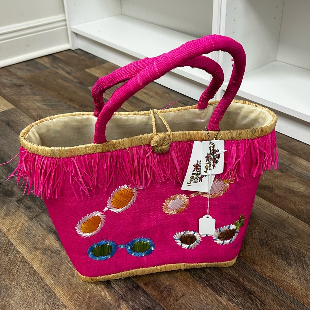 Casablanca Bags: Bright Pink Straw Bag/Toes with Sunglasses Details